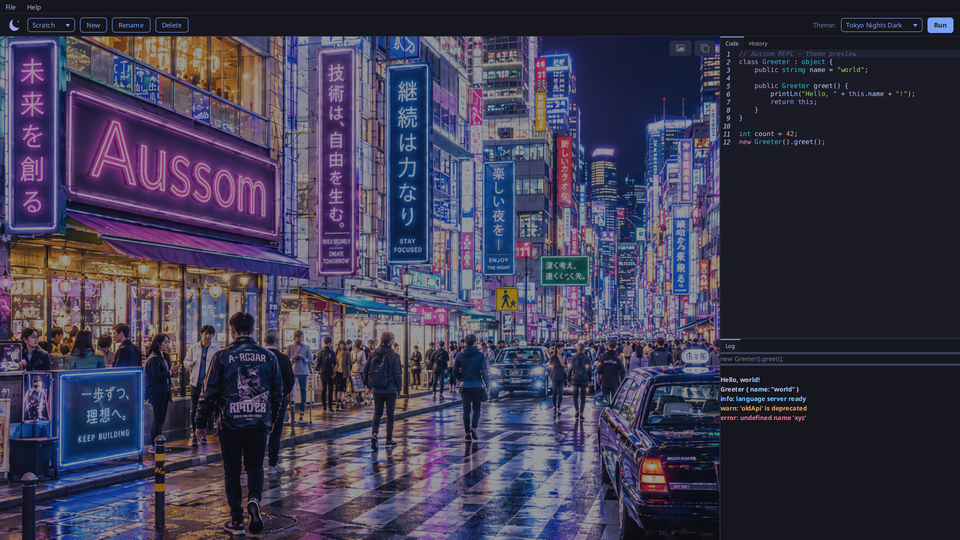 The Tokyo Nights Dark theme in AGR